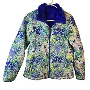 The North Face Reversible Floral Jacket with Blue & Green Accents Girls XL 16/18